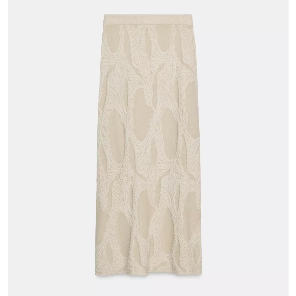 Zara NWT cream and ivory jacquard midi skirt
